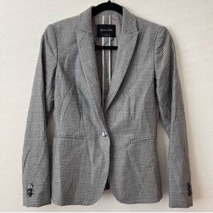 Massimo Dutti Wool Blazer Suit Jacket Size 4 Gray Check Career Office Academia